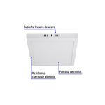 Luminaria de sobreponer LED tipo plafón 18 W 1600 lum 6500 K cuadrado blanco Volteck, gráfico con partes del equipo