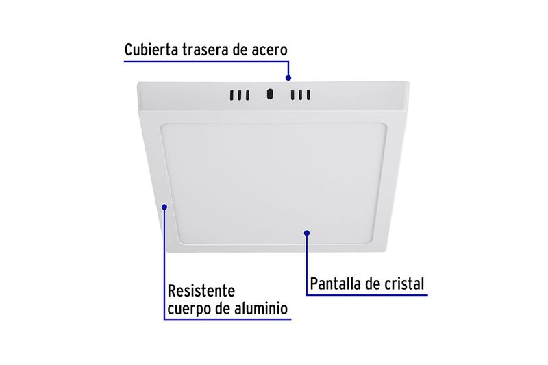 Luminaria de sobreponer LED tipo plafón 18 W 1600 lum 6500 K cuadrado blanco Volteck, gráfico con partes del equipo