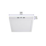 Luminaria de sobreponer LED tipo plafón 18 W 1600 lum 6500 K cuadrado blanco Volteck, gráfico con medidas de 21 cm y 3 cm