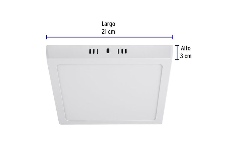 Luminaria de sobreponer LED tipo plafón 18 W 1600 lum 6500 K cuadrado blanco Volteck, gráfico con medidas de 21 cm y 3 cm