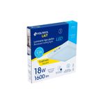 Luminaria de sobreponer LED tipo plafón 18 W 1600 lum 6500 K cuadrado blanco Volteck, empaque frontal con especificaciones