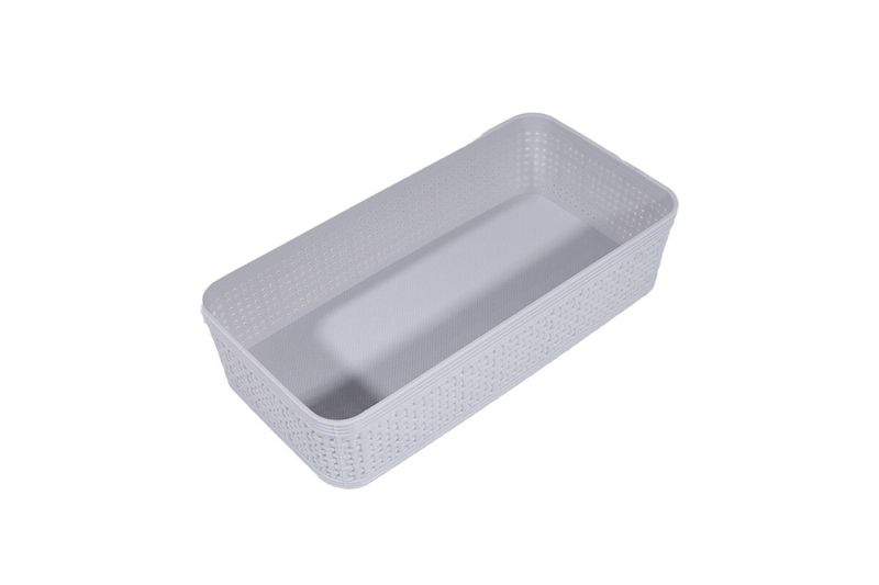 Juego de cestas organizadoras 6 piezas plásticas gris SINSA, vista superior interior de una de las cestas rectangulares