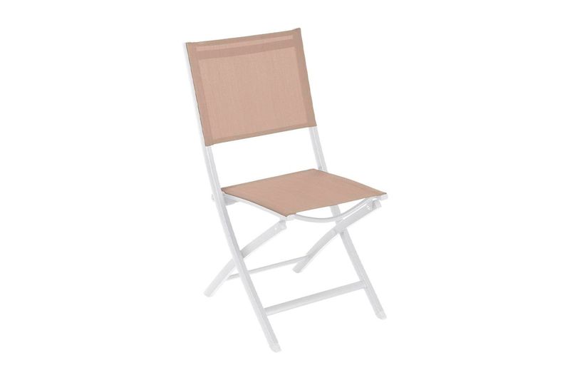 Set de mueble para terraza Houblon 4 pzs Hespéride, detalle de una silla plegable blanca con tela color beige
