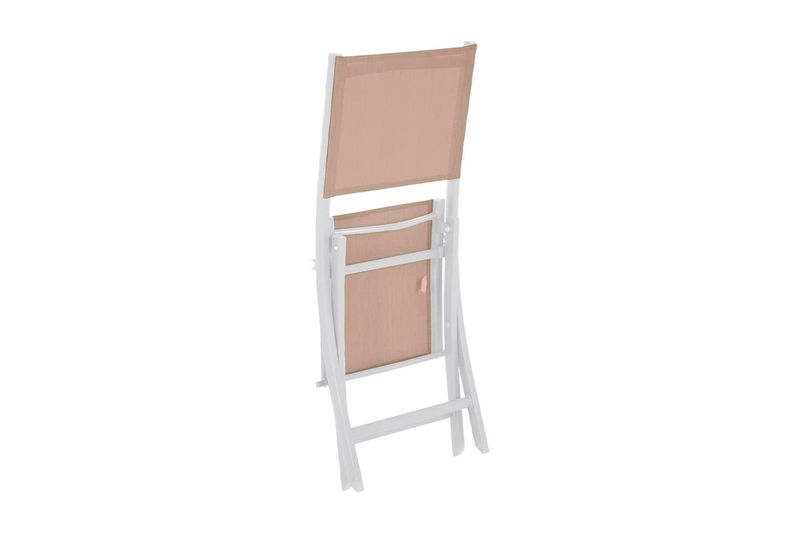 Set de mueble para terraza Houblon 4 piezas Hespéride, vista lateral de una silla plegable blanca con tela beige