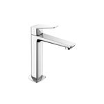 Llave para lavamanos monomando media Kloe Genebre, vista lateral del grifo cromado con diseño moderno y cuadrado