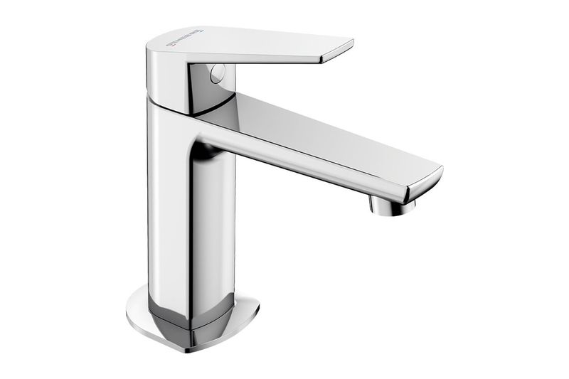 Llave para lavamanos monomando baja Kloe Genebre, vista lateral en acabado cromo brillante
