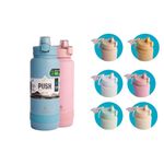 Botella insulada 40 oz Push Surt Manna, muestra la botella azul y rosa junto a círculos con los distintos colores disponibles