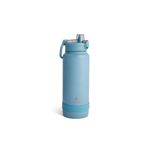 Botella insulada 40 onzas Push Surt Manna, vista frontal de cuerpo azul celeste con tapa transparente y asa