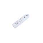 Regleta de tomacorriente 3 salidas con 2 salidas USB 2.1 Ace blanco, vista superior en ángulo desde la izquierda