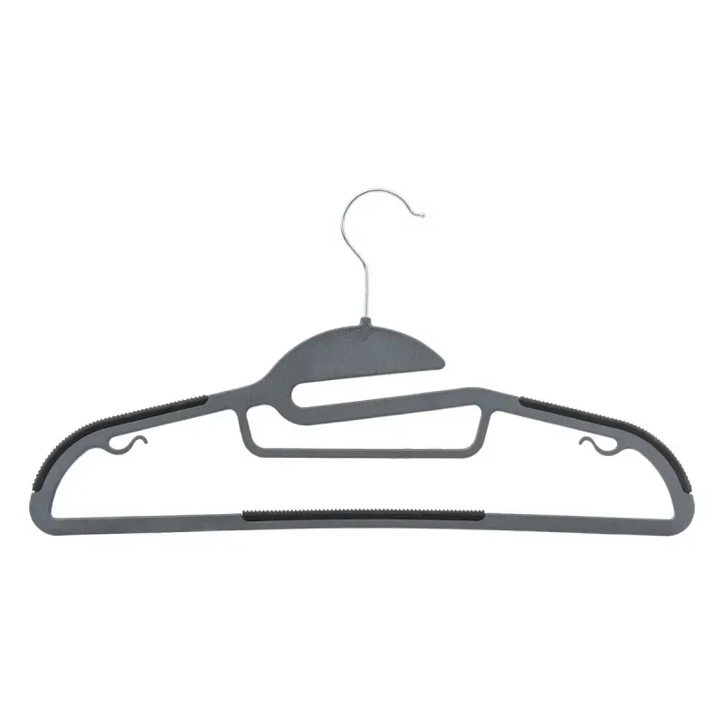 Juego de perchas plásticas 8 piezas Bimat 5five Simply Smart, vista frontal de una percha gris con gancho metálico