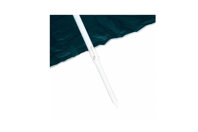 Sombrilla para playa Indiana Neka, primer plano del poste blanco y la punta cónica con tela verde oscuro
