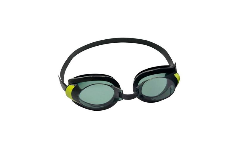 Lentes de natación Aqua Burst Essential 7+ años Bestway, vista frontal con cristales verdes y detalles en amarillo