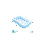 Piscina inflable rectangular para bebé 65.35x9.37x9.84 pulgadas Intex, gráfico con medidas en centímetros y capacidad