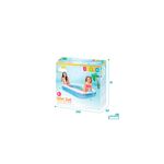 Piscina inflable rectangular para bebé 65.35 x 9.37 x 9.84 pulgadas Intex, caja con dimensiones en centímetros y fotografía