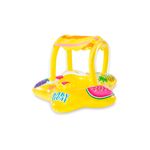 Flotador inflable para bebé estrella de mar con sombrilla Intex, color amarillo con diseños de frutas y letras azules