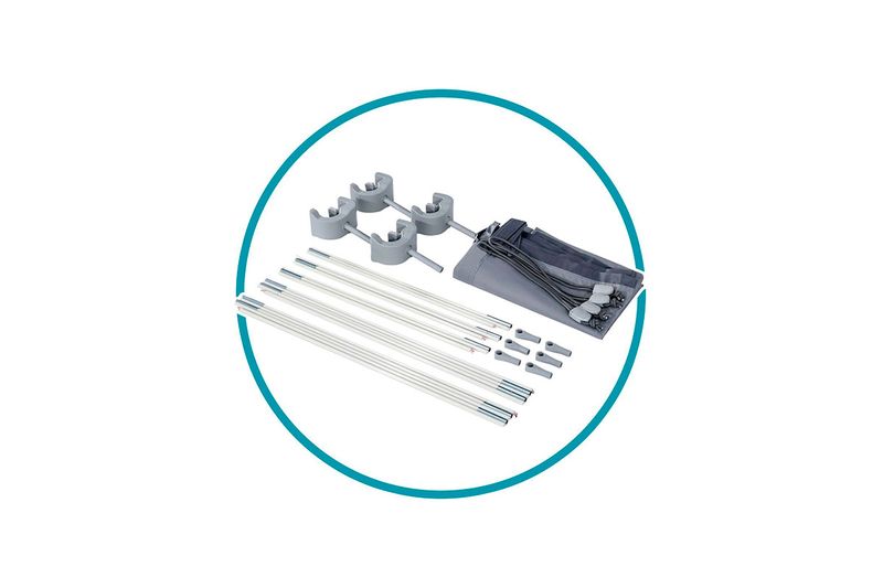 Toldo para piscina UV 50 Intex, conjunto de tubos metálicos, soportes grises y bolso de transporte gris