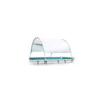 Toldo para piscina UV 50 Intex, estructura curva de color blanco instalada sobre el borde de una piscina