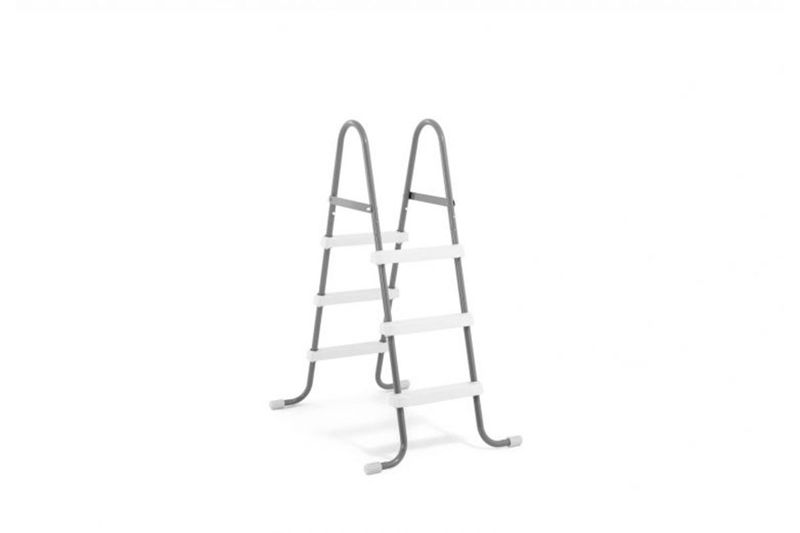 Escalera para piscina 91 cm Intex, vista frontal completa de la estructura metálica con peldaños blancos