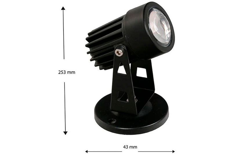 Luminaria LED estaca negro 5 W 85-265 V 3000 K General Lighting, gráfico con medidas de 253 mm de alto y 43 mm de base