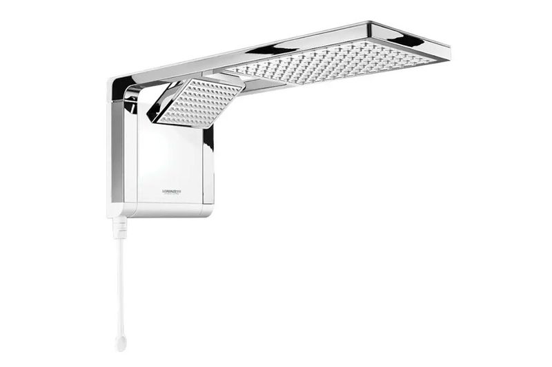 Ducha eléctrica Acqua Duo Ultra blanco cromado 127 V/5500 W Lorenzetti, detalle lateral del cabezal y cable de mando