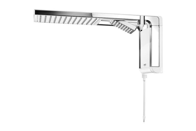 Ducha eléctrica Acqua Duo Ultra blanco cromado 127 V / 5500 W Lorenzetti, vista lateral del cabezal y el control