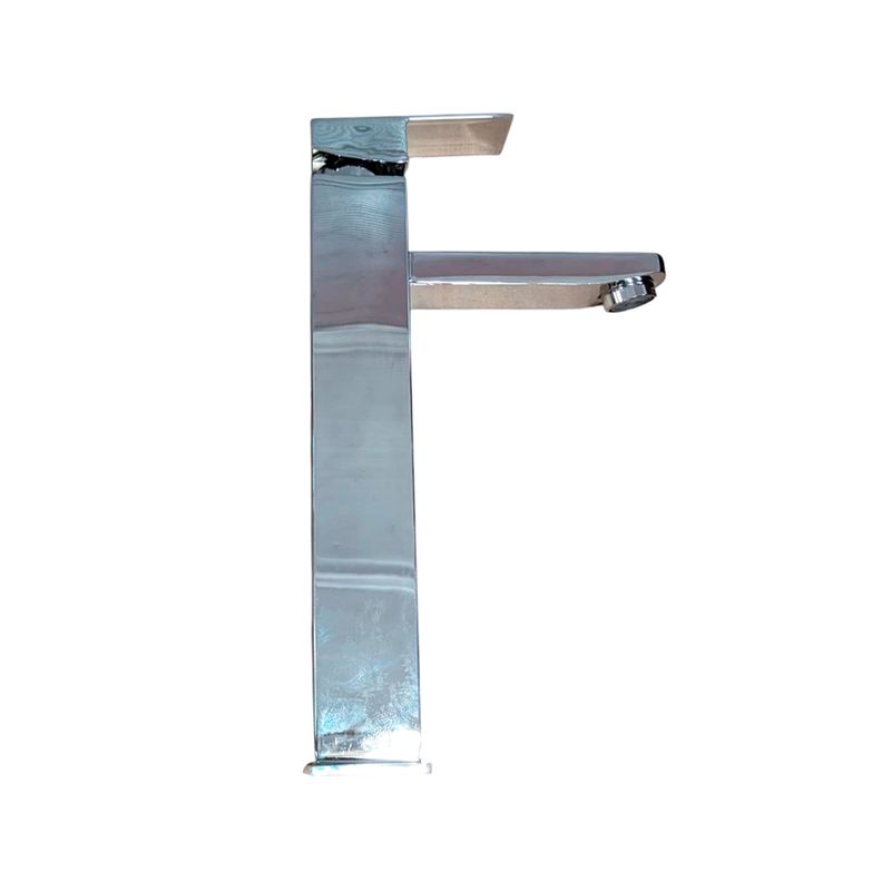 Llave lavamano monomando palanca alta quad cromo SINSA, vista lateral del grifo con acabado brillante