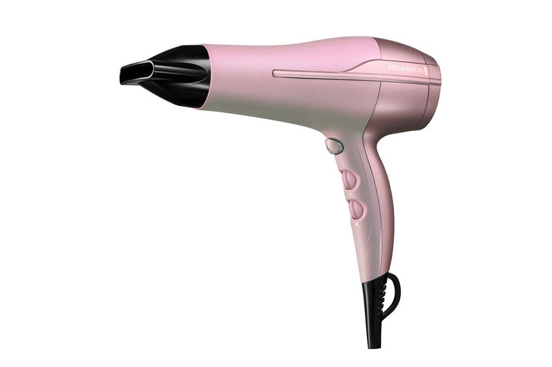 Secadora de cabello Coconut Smooth Remington, vista lateral en color rosado con boquilla concentradora negra