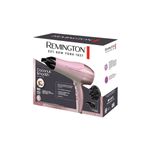 Secadora de cabello Coconut Smooth Remington, vista frontal de la caja blanca con ilustración del equipo rosado