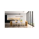 Lámpara colgante LED Camacho negro/madera Eglo, instalada sobre una mesa de comedor en un ambiente moderno