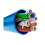 Cable UTP 4 par 25 AWG CM azul Cat5e Nexxt, ilustración del corte transversal mostrando los hilos internos de colores