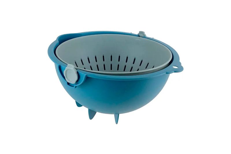 Colador 27x25x13.5 cm gris/azul Ultimate, vista superior del colador interno gris dentro del bowl azul