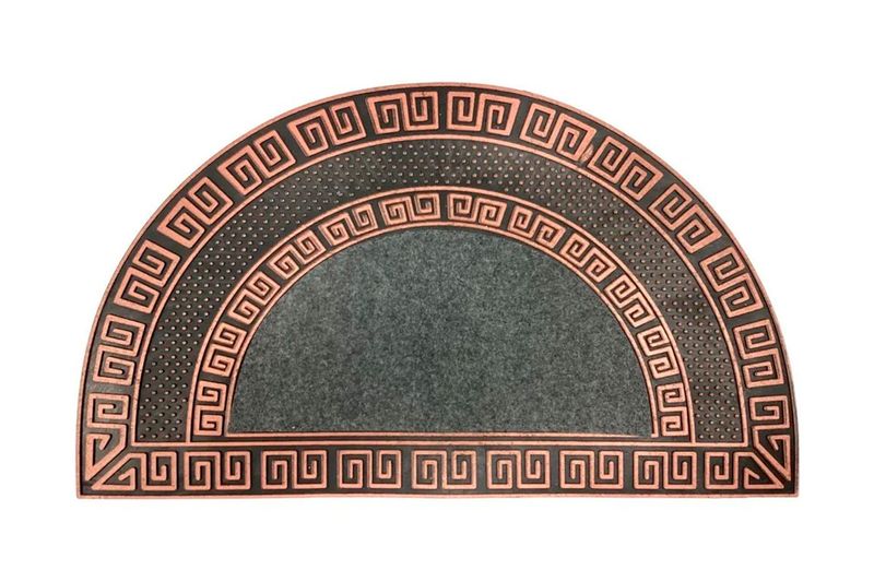 Alfombra decorativa media luna 40 x 70 cm Home Living, vista frontal con diseño geométrico griego en color terracota