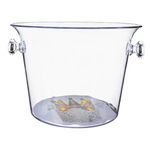 Cubo para hielo 22 x 33 cm Prodyne, vista frontal del recipiente transparente con asas laterales y fondo blanco