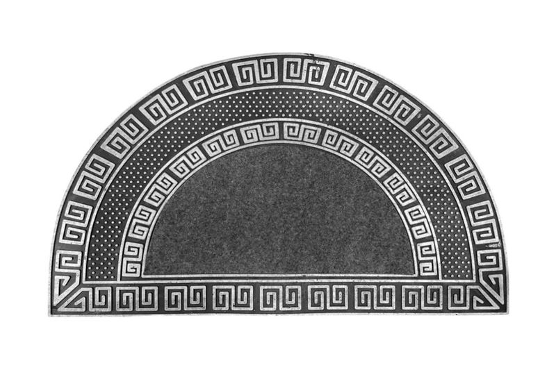 Alfombra decorativa media luna 40 x 70 cm Home Living, vista superior en color gris con patrones geométricos griegos