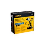 Atornillador de impacto inalámbrico 1/4 pulgada 20V Pretul, caja de cartón amarilla con ilustración del equipo