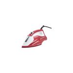 Plancha a vapor suela antiadherente roja Black+Decker, vista lateral con cuerpo rojo y blanco sobre fondo blanco