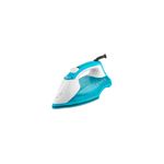 Plancha a vapor suela antiadherente celeste TrueGlide Black+Decker, vista diagonal del equipo en colores celeste y blanco