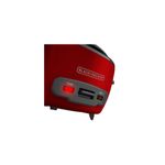 Arrocera 14 tazas roja Black+Decker, primer plano del panel de control con indicadores Cook y Warm iluminados