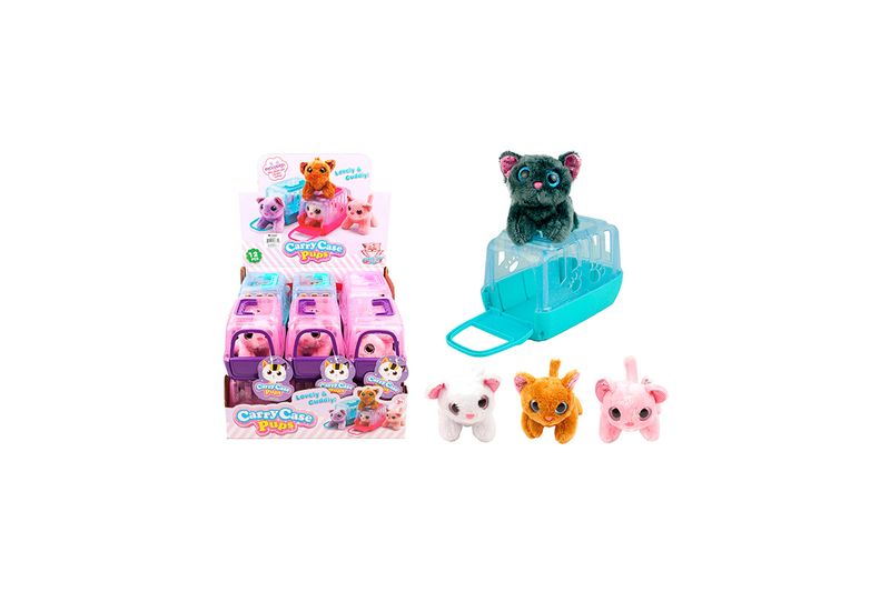 Mini mascota gato con estuche para transporte Diamond Visions, variedad de peluches y transportadoras en empaque y sueltos