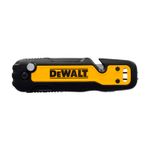 Navaja plegable DeWALT de 31 mm, vista lateral del mango negro y amarillo con el logotipo de la marca