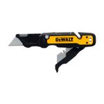 Navaja plegable DeWALT de 31 mm, vista lateral con la hoja principal y la hoja secundaria desplegadas