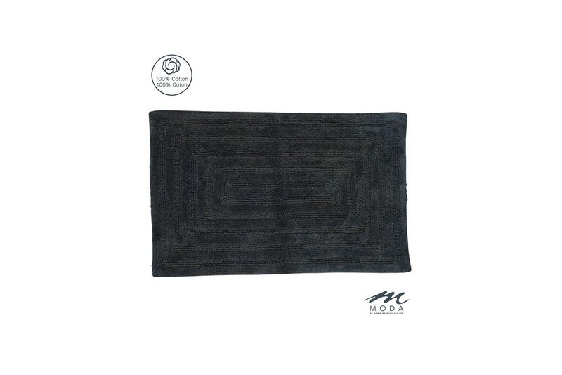 Alfombra para baño 20x30 pulgadas algodón gris Amera Sinsa, vista superior rectangular con relieve de bordes concéntricos