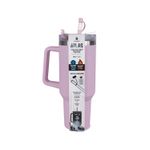 Botella insulada acero inox 40 oz Atlas con pajilla Manna, en su empaque transparente con detalles informativos