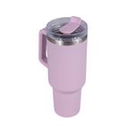 Botella insulada acero inox 40 oz Atlas Manna con pajilla, color lila, vista lateral con tapa transparente y asa