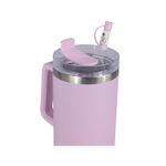 Botella insulada acero inox 40 oz Atlas con pajilla Manna, primer plano de la tapa transparente con pajilla rosa