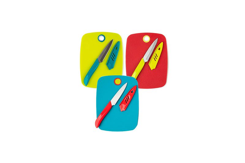 Tabla para picar con cuchillo surt Core Kitchen, tres juegos de tablas y cuchillos en colores amarillo, rojo y azul