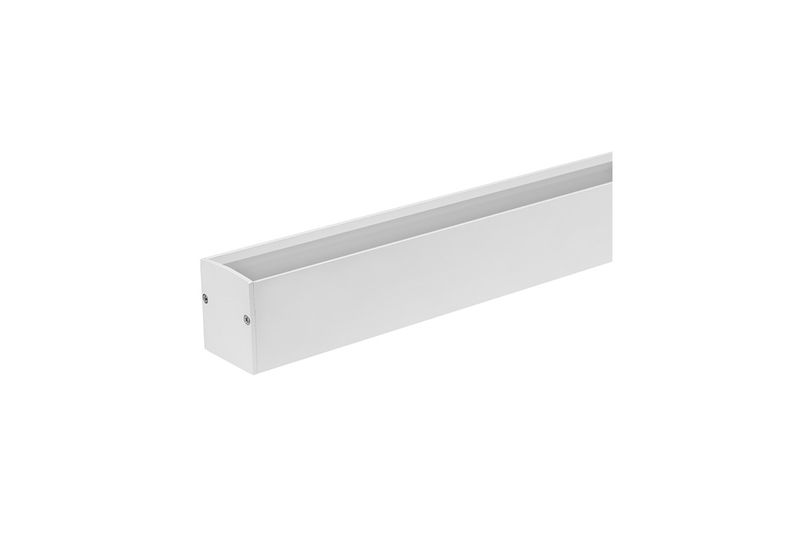Perfil lineal recuado de sobreponer 1 m 35 mm blanco Blumenau, vista diagonal del riel metálico con canal interno
