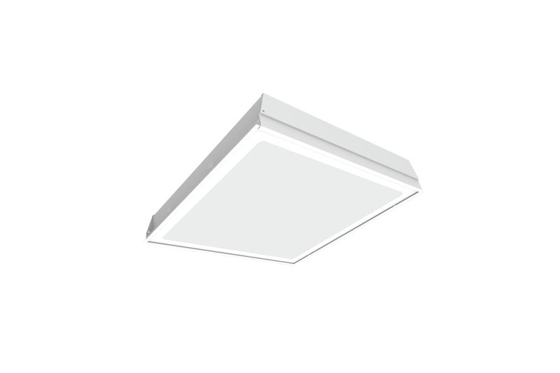 Luminaria LED 503 2x4 100W cielo suspendido D15 4000K UL Sylvania, vista diagonal del panel blanco empotrable
