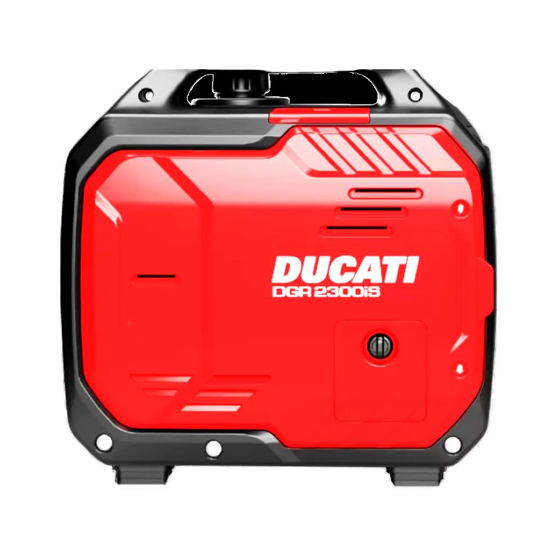 Generador inversor Ducati de 2000 W, 110 V y 3 HP, vista frontal del equipo en color rojo y negro