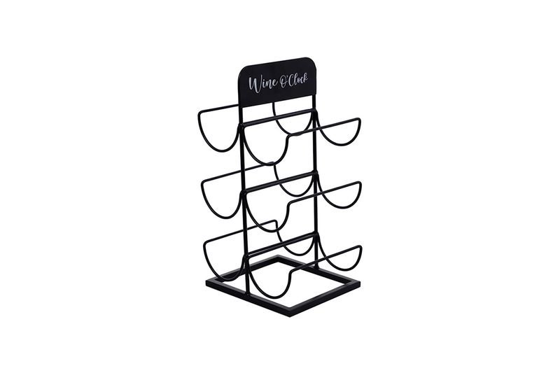 Portabotella 18x16x35 cm Concepts, vista frontal en color negro con texto Wine O'Clock en la parte superior